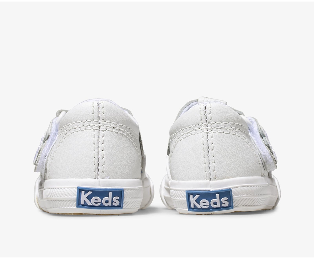 Slip Ons Keds Niños Blancas - Daphne T-Strap Cuero - 136-HSLNUR